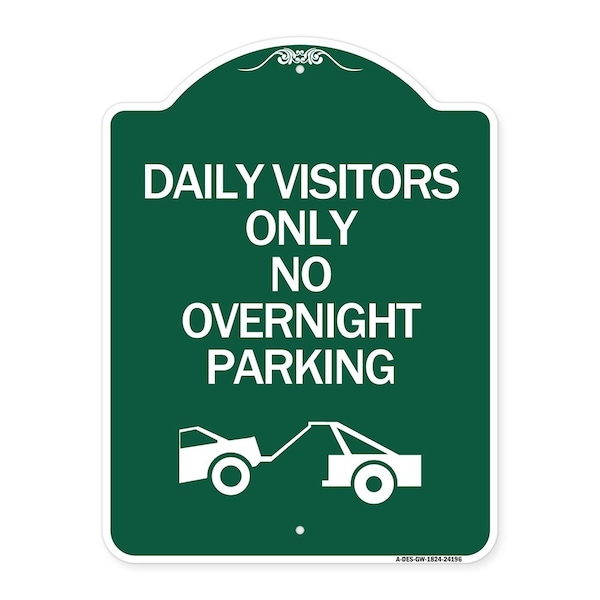 Signmission Day Visitors No Overnight Parking W/ Graphic, Green & White Aluminum Sign, 18" x 24", GW-1824-24196 A-DES-GW-1824-24196 - main